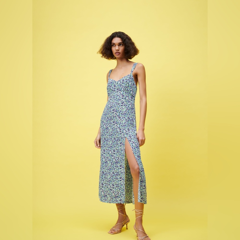 ZARA Floral Print Maxi Dress with Slit